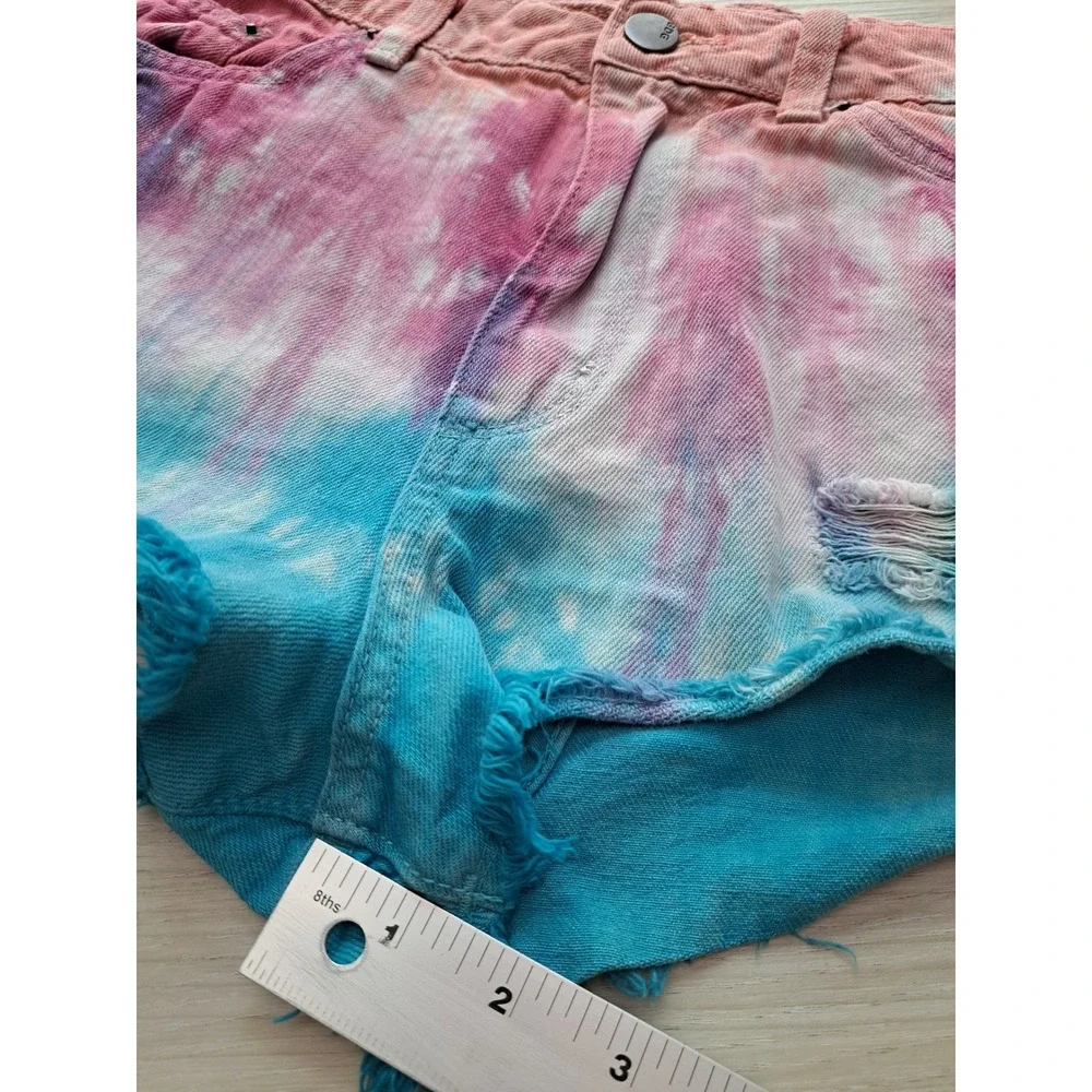 BDG‎ Boho High Rise Cheeky Tie Dye Distressed Denim Shorts 29 (Measures 27